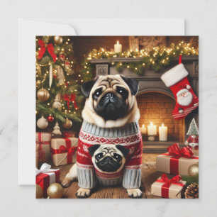 Norman T Pug Kamin Feiertagskarte