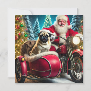 Norman T Pug mit Santa und Beiwagen Feiertagskarte