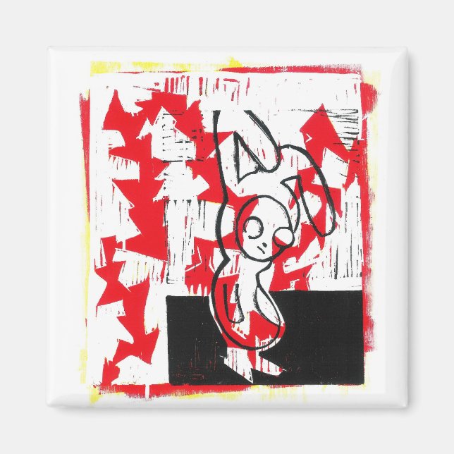 Norman the Bunny Square Magnet (rot) (Vorne)