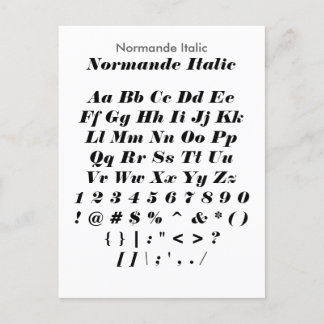 Normande Italic - Zazzle-Schriftart-Musterblatt Postkarte