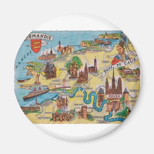 Normandie Alte Karte Magnet (Vorne)