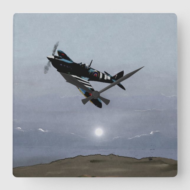 Normandie-Spitfire Quadratische Wanduhr (Vorderseite)