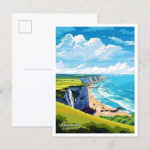 Normandy France Art Travel Vintage Illustration Postkarte