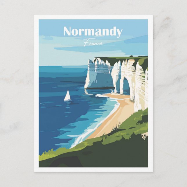 Normandy France Artwork Travel Place Illustration Postkarte (Vorderseite)
