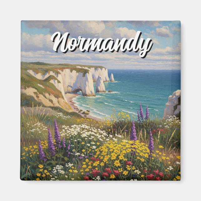 Normandy France Étretat Cliffs Wildblumen Magnet (Vorne)