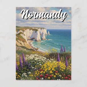 Normandy France Étretat Cliffs Wildblumen Postkarte