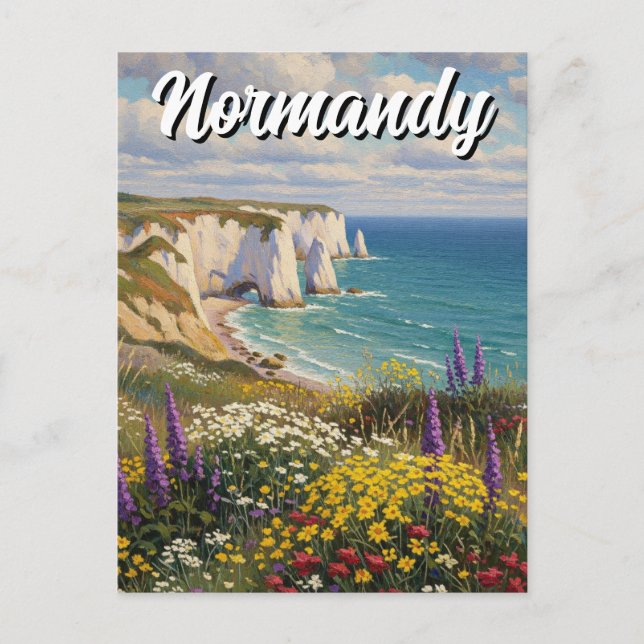 Normandy France Étretat Cliffs Wildblumen Postkarte (Vorderseite)