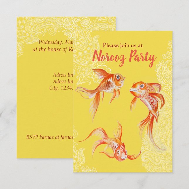 Norooz Party Goldfish Orange Einladung (Vorne/Hinten)