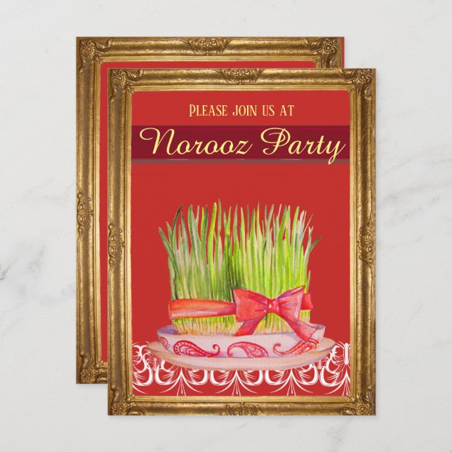 Norooz Party Red Sabzeh Weizengras Einladung (Vorne/Hinten)