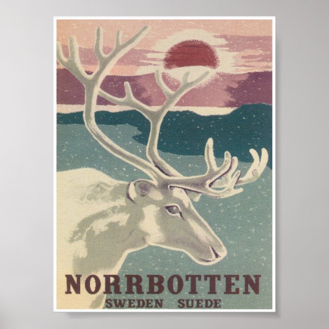 Norrbotten Schweden, Hirsch, Vintage Travel Poster (Vorne)