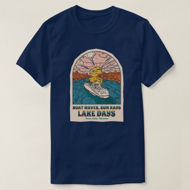Norris Lake Days Boat Waves Sun Rays individuell a T-Shirt (Design vorne)