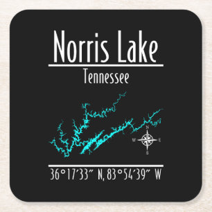Norris Lake Tennessee Uferkarten-Koordinaten Rechteckiger Pappuntersetzer