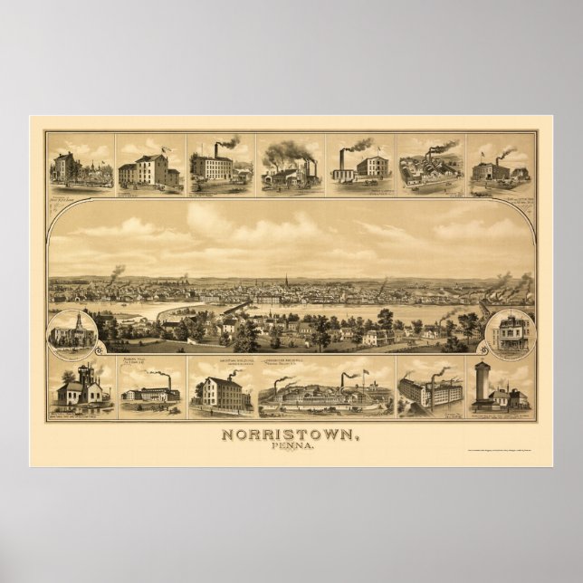 Norristown, PA Panorama Karte - 1881 Poster (Vorne)