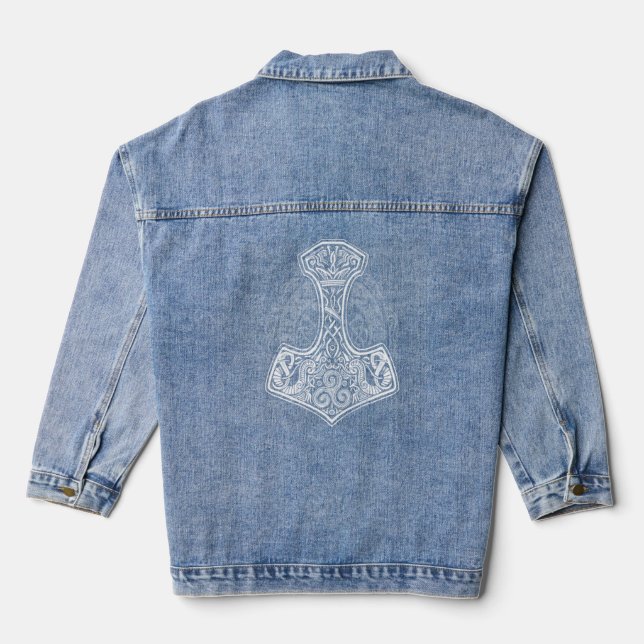Norse Hammer Celtic Knot Pagan Wicca Witz Jeansjacke (Rückseite)