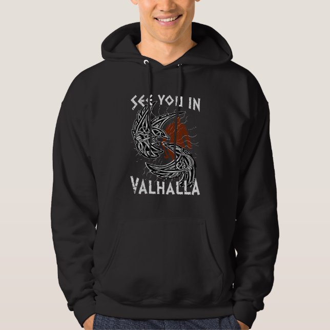 Norse Mythology Odin's Raven sieht dich in Valhall Hoodie (Vorderseite)