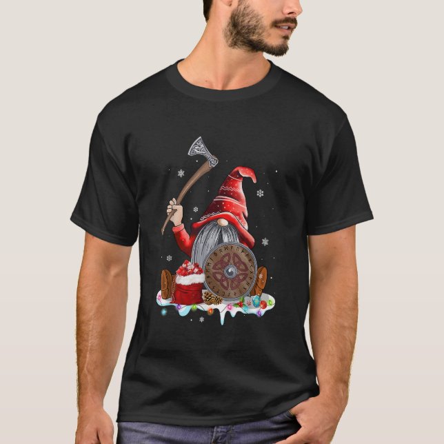 Norse Mythology Red Hat Gnome Beard Viking Christm T-Shirt (Vorderseite)