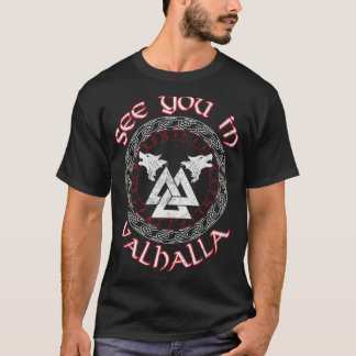 Norse Mythology Wolf Valknut See You In Valhalla V T-Shirt