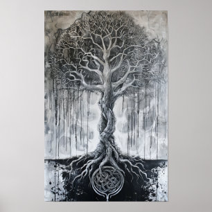 Norse Mythology Yggdrasil Traditionelle Schwarze K Poster