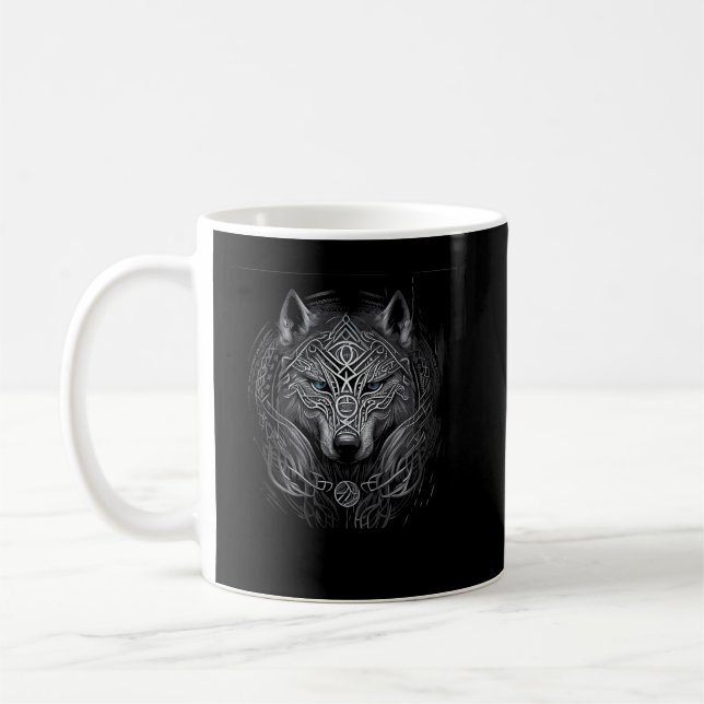 Norse Style Viking Wolf Tattoo Wildlife Animal (V. Kaffeetasse (Links)