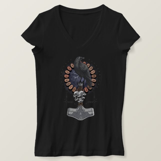 Norse Viking Raven Hammer T-Shirt (Design vorne)