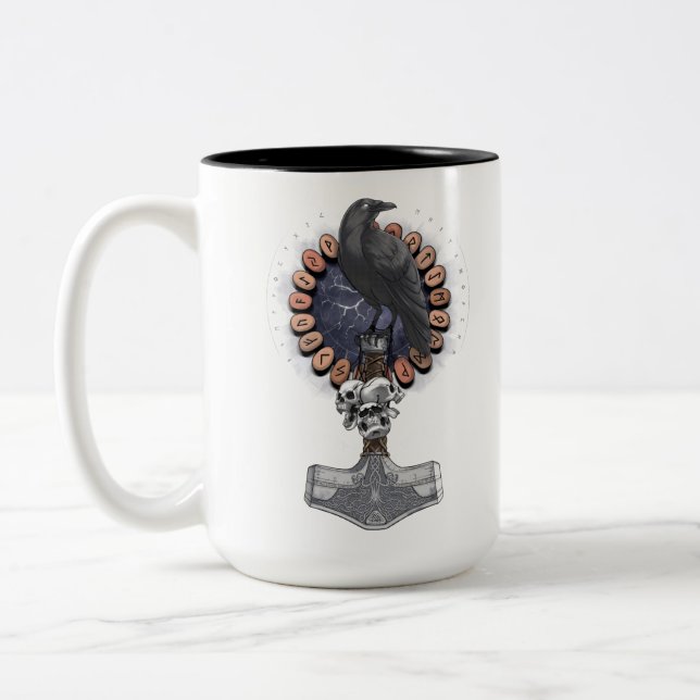 Norse Viking Raven Hammer Zweifarbige Tasse (Links)