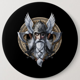 Norse Warrior God Odin Button