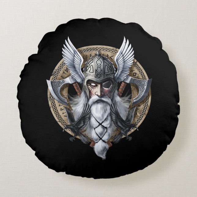 Norse Warrior God Odin Rundes Kissen (Vorderseite)