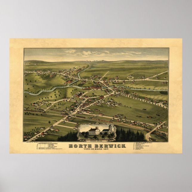 North Berwick ME Panorama Birdseye View 1877 Poster (Vorne)
