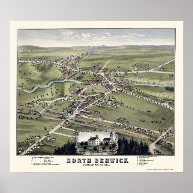 North Berwick, ME Panoramic Map - 1877 Poster (Vorne)