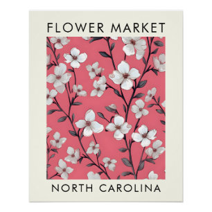 North Caroli Staat Dogwood Blumen Market Poster