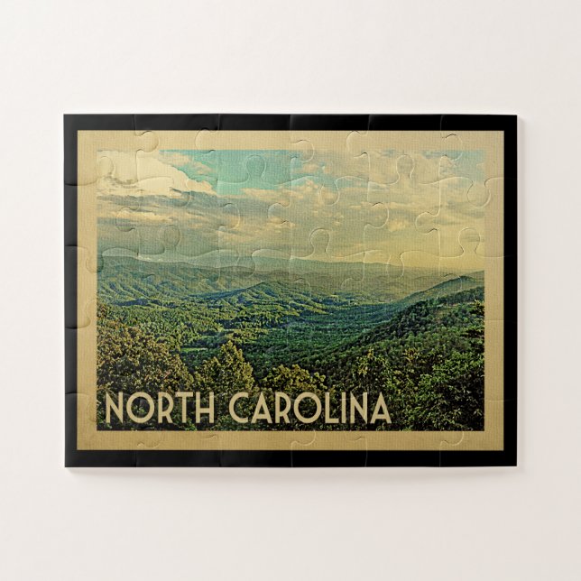 North Carolina Berge Vintage Reise Puzzle (Horizontal)