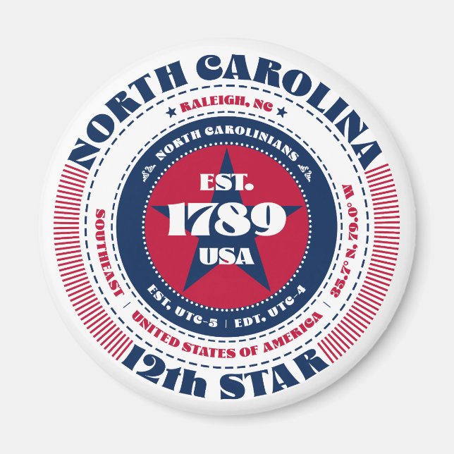 North Carolina Circle Typografy Souvenir Magnet (Vorne)