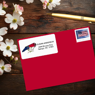 North Carolina Flag Staat Blume Dogwood blühen Adressaufkleber