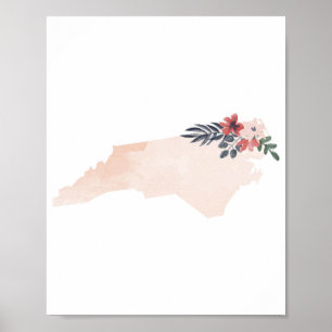 North Carolina Floral Watercolor Staat Poster