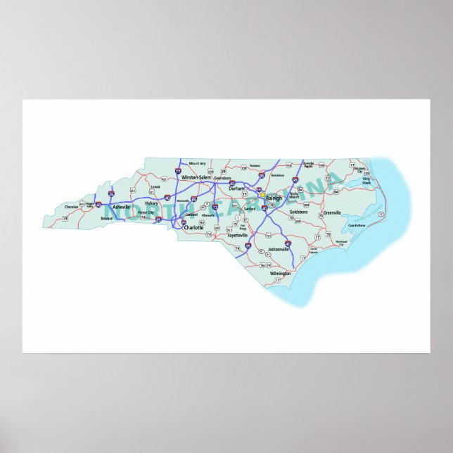 North Carolina Interstate Map drucken Poster (Vorne)