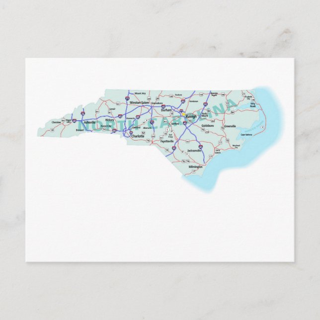 North Carolina Interstate Map Postcard Postkarte (Vorderseite)