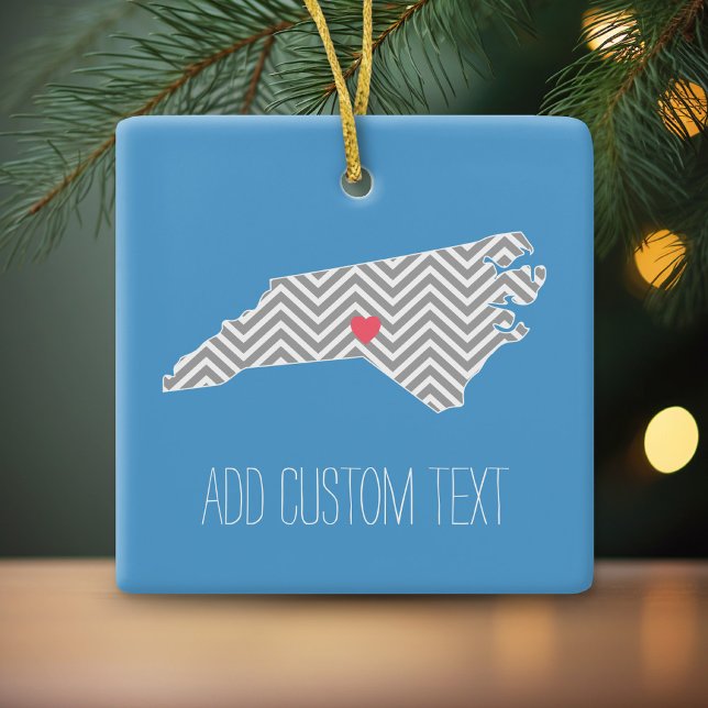 North Carolina Karte mit benutzerdefiniertem Herz  Keramikornament (Personalized Photo Ornament - Christmas Keepsake)