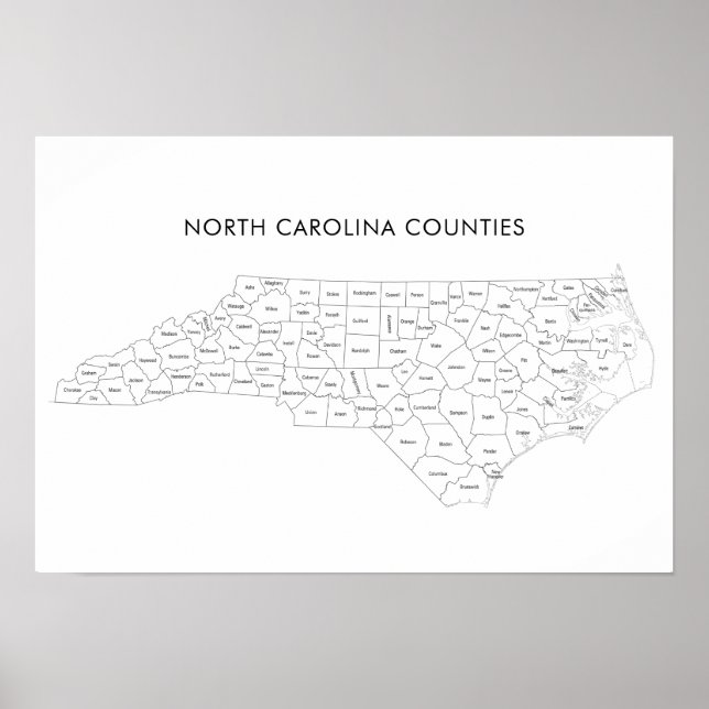 North Carolina Landkreise Karte mit Landkreisen Poster (Vorne)