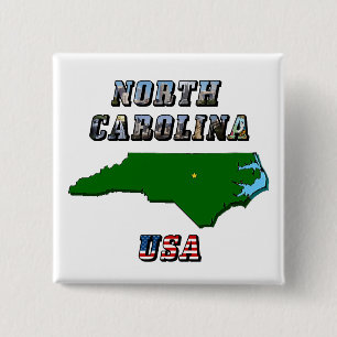 North Carolina Map Kontur, Foto und US Flag Text Button