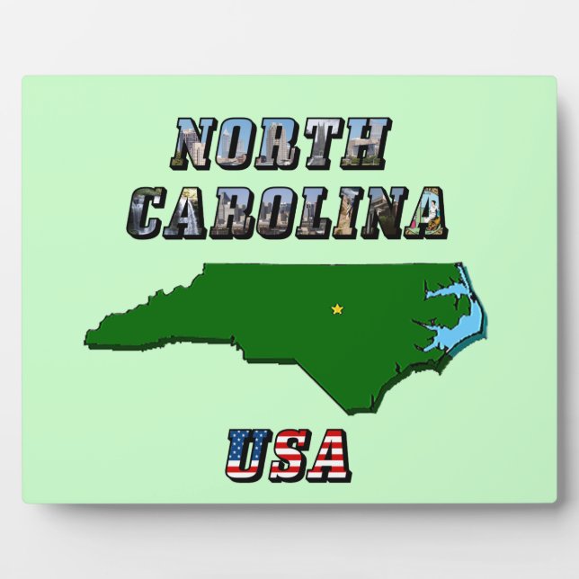 North Carolina Map Kontur, Foto und US Flag Text Fotoplatte (Vorderseite)
