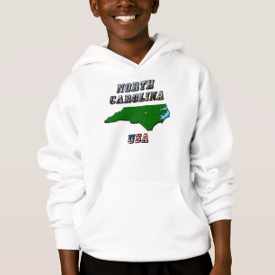 North Carolina Map Kontur, Foto und US Flag Text Hoodie