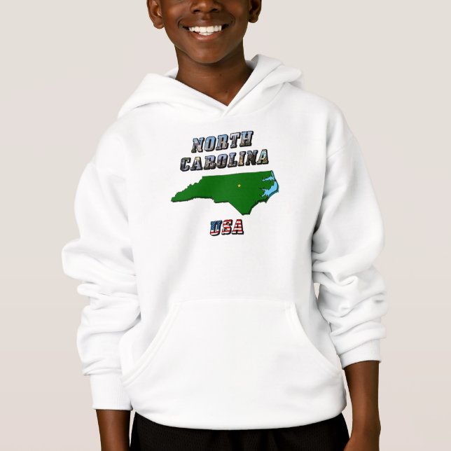 North Carolina Map Kontur, Foto und US Flag Text Hoodie (Vorderseite)