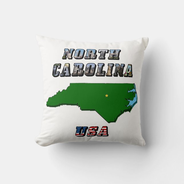 North Carolina Map Kontur, Foto und US Flag Text Kissen (Vorderseite)