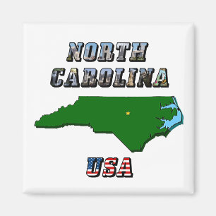 North Carolina Map Kontur, Foto und US Flag Text Magnet