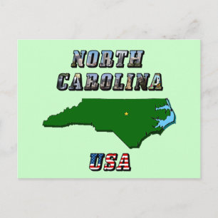 North Carolina Map Kontur, Foto und US Flag Text Postkarte