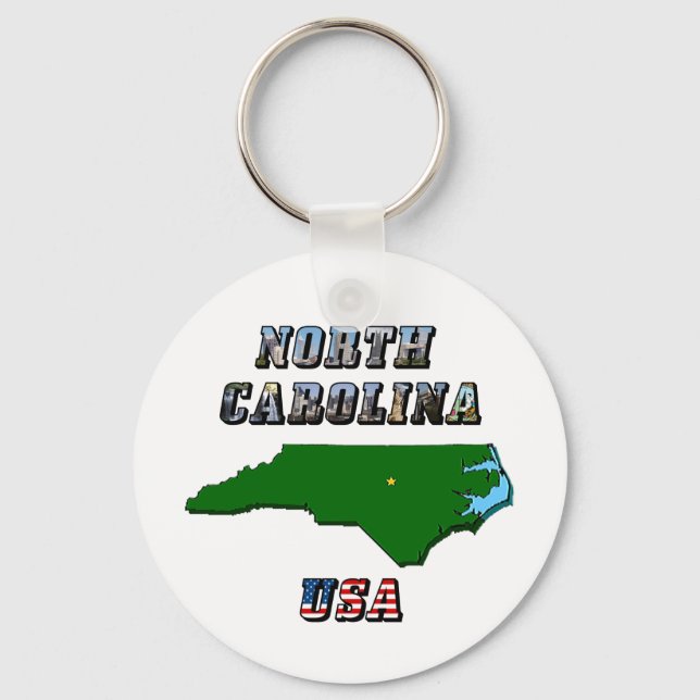 North Carolina Map Kontur, Foto und US Flag Text Schlüsselanhänger (Vorderseite)