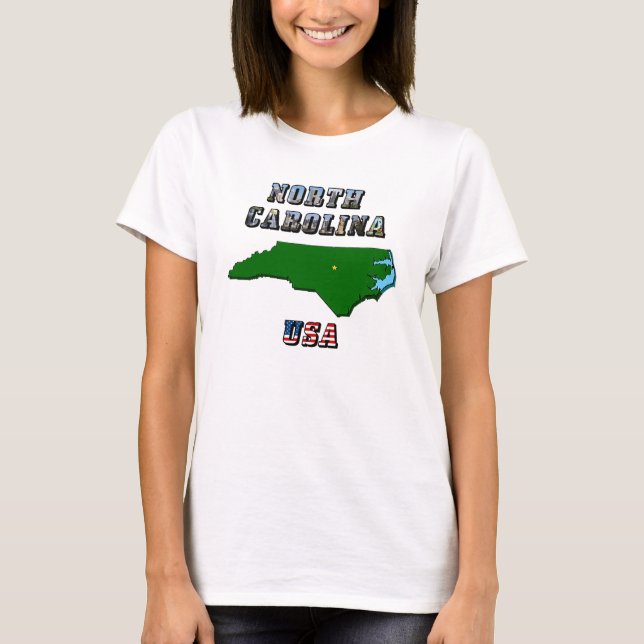 North Carolina Map Kontur, Foto und US Flag Text T-Shirt (Vorderseite)