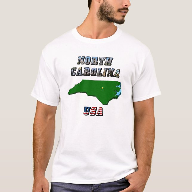North Carolina Map Kontur, Foto und US Flag Text T-Shirt (Vorderseite)