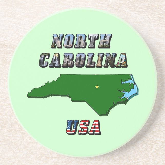 North Carolina Map Kontur, Foto und US Flag Text Untersetzer (Vorne)