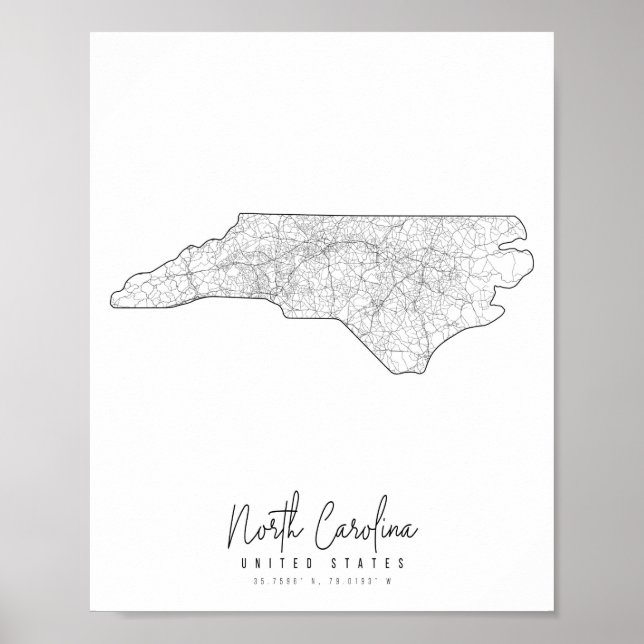North Carolina Minimal Street Map Poster (Vorne)